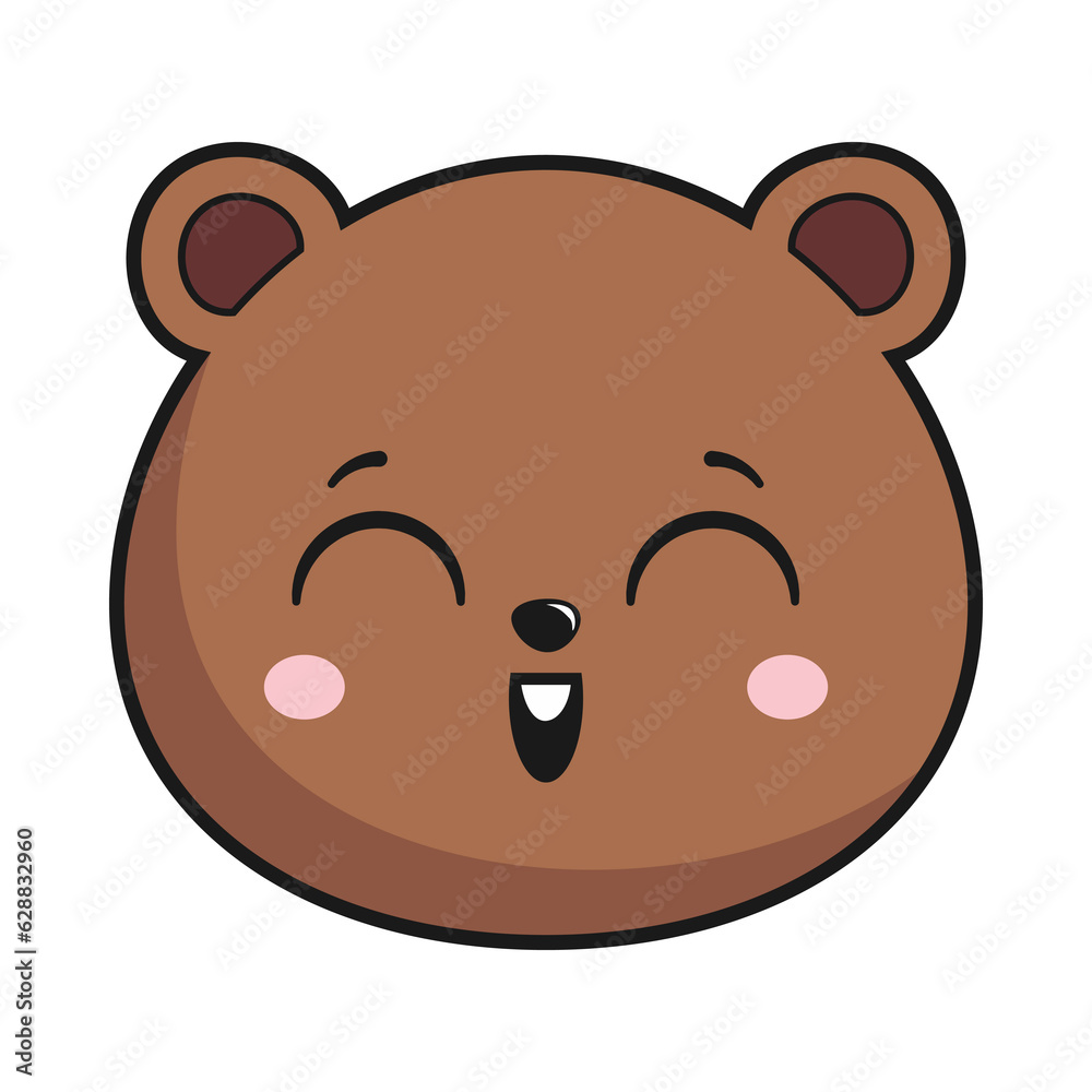 Bear Grinning Face Head Kawaii Sticker Isolated Bear Grinning Face Head Kawaii Sticker Isolated