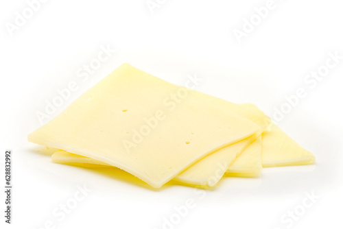 Slices of cheese for burger or Sandwich  isolated on white, top view