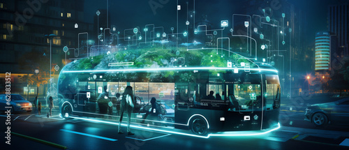 Smart city Futuristic cityscape with light trails connect with wave line creative design  big data connection technology concept  Digital skyline