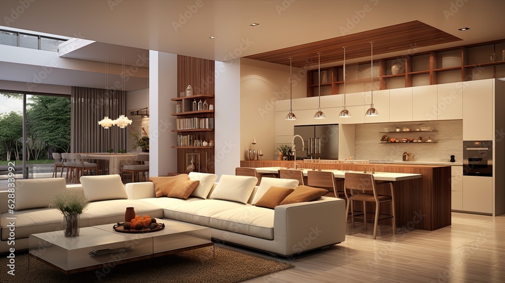 contemporary living kitchen room interior, generative ai contemporary living kitchen room interior, generative ai