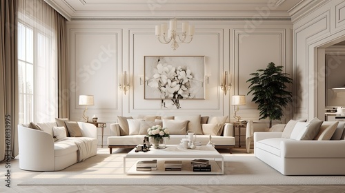 contemporary classic white beige interior furniture, generative ai