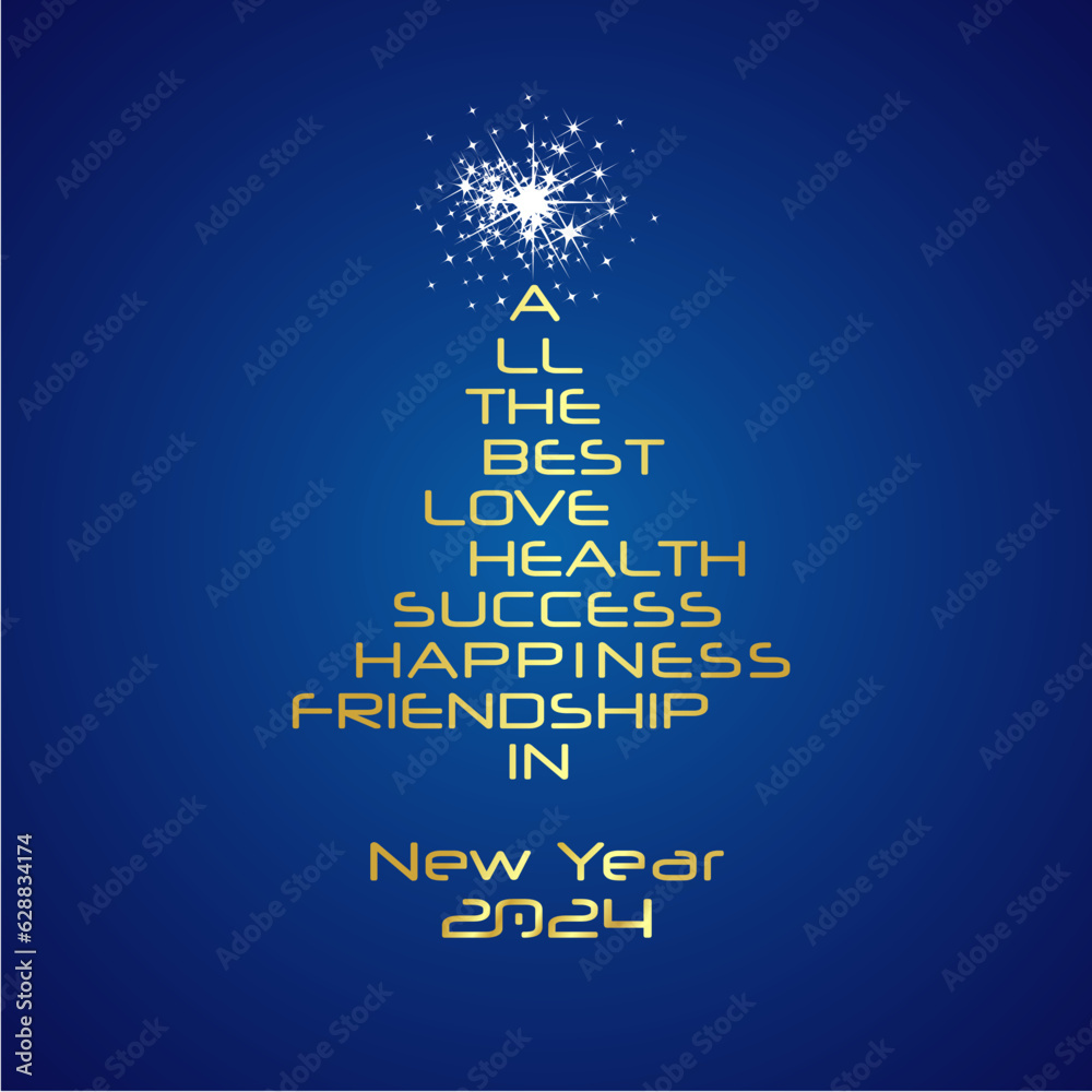 All the best in New Year 2024 white gold typography shining Christmas