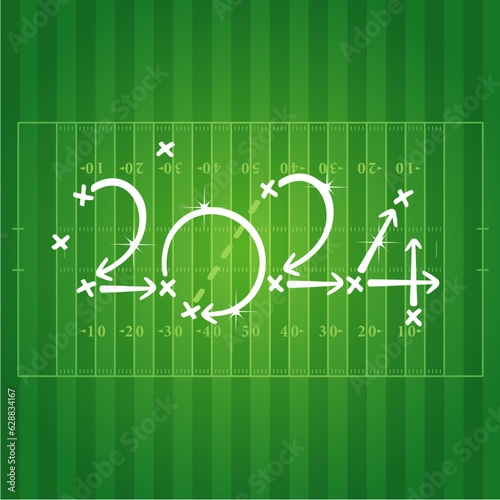 2024 New Year American football strategy goal green board background