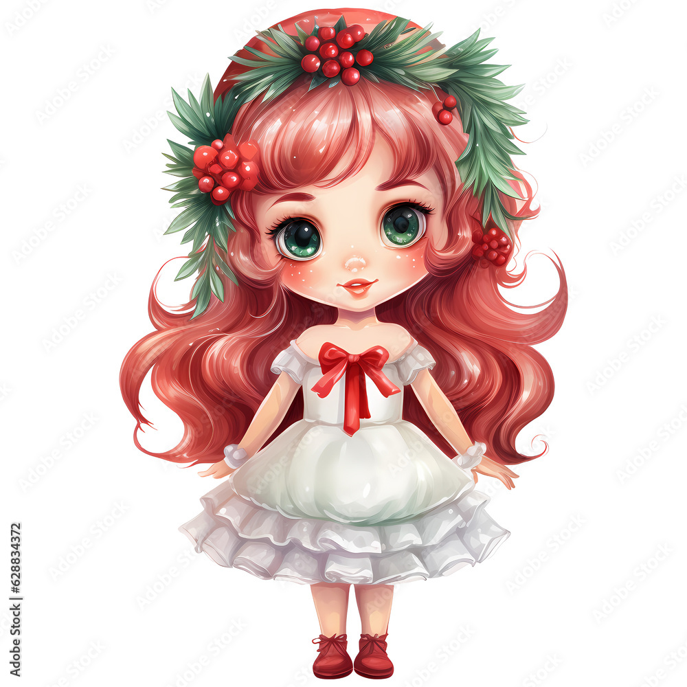 Cute little girl with long curly hair and red christmas hat, Christmas Day AI Generative Cute little girl with long curly hair and red christmas hat, Christmas Day AI Generative