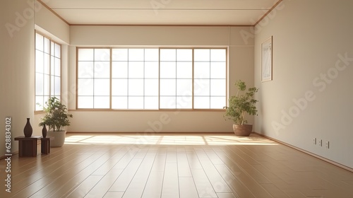 empty roomclean japanese minimalist room interior, generative ai
