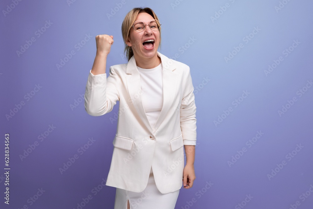 smart successful young blond career woman in white elegant jacket and skirt smart successful young blond career woman in white elegant jacket and skirt