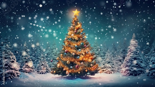 decorated Christmas tree under snow © neirfy