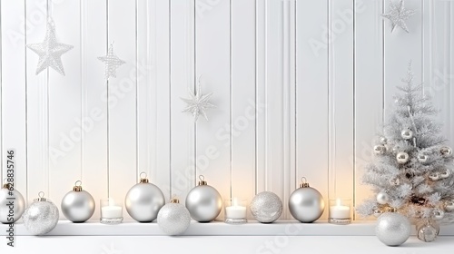 Christmas decorations over white wooden background
