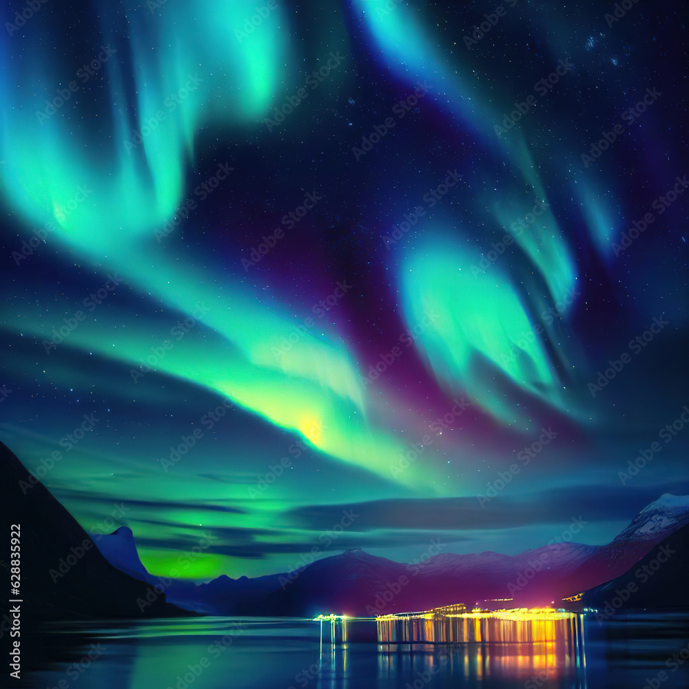 The ethereal Northern Lights painting the night sky in shades of emerald and violet