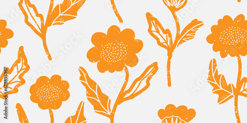 Retro flowers, shabby surface. Vector seamless pattern for design and decor, print, fabric, paper, wallpaper.