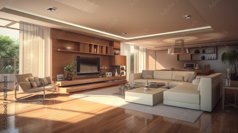 Naklejka premium rendering image modern living room, generative ai