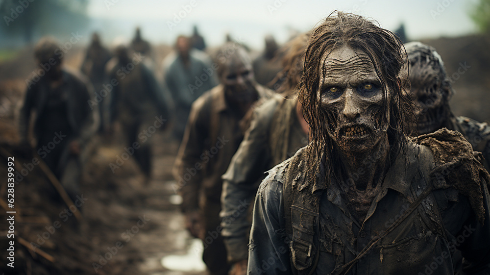 zombie walking in the dark forest.generative ai zombie walking in the dark forest.generative ai