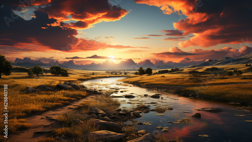 beautiful lake with mountains and forest, illustration.generative ai