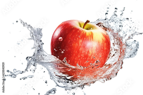 red apple with splash isolated on whit