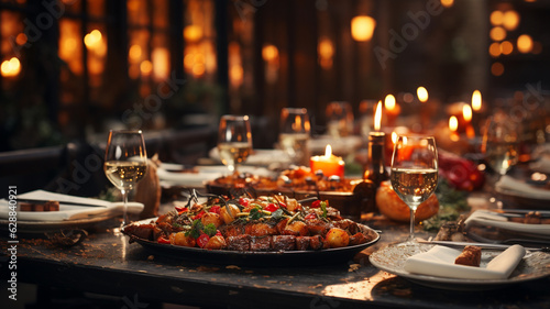 christmas table with candles in restaurant  christmas eve.generative ai