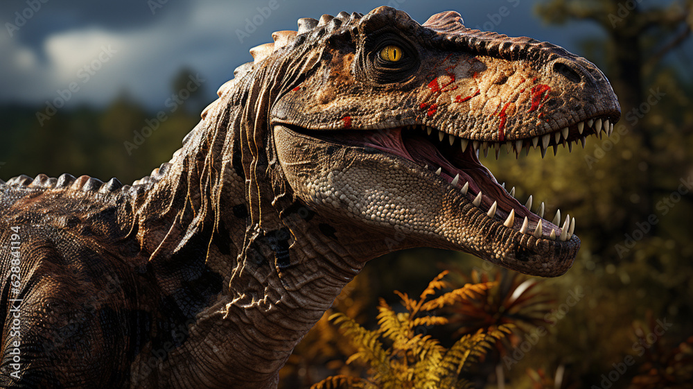 close up of dinosaur in the forest.generative ai close up of dinosaur in the forest.generative ai
