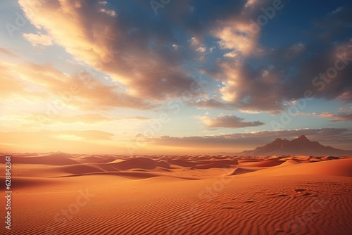 sunset in the desert, cloudy evening sky
