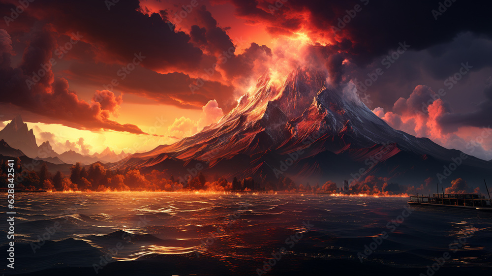 illustration of the beautiful mountain landscape.generative ai