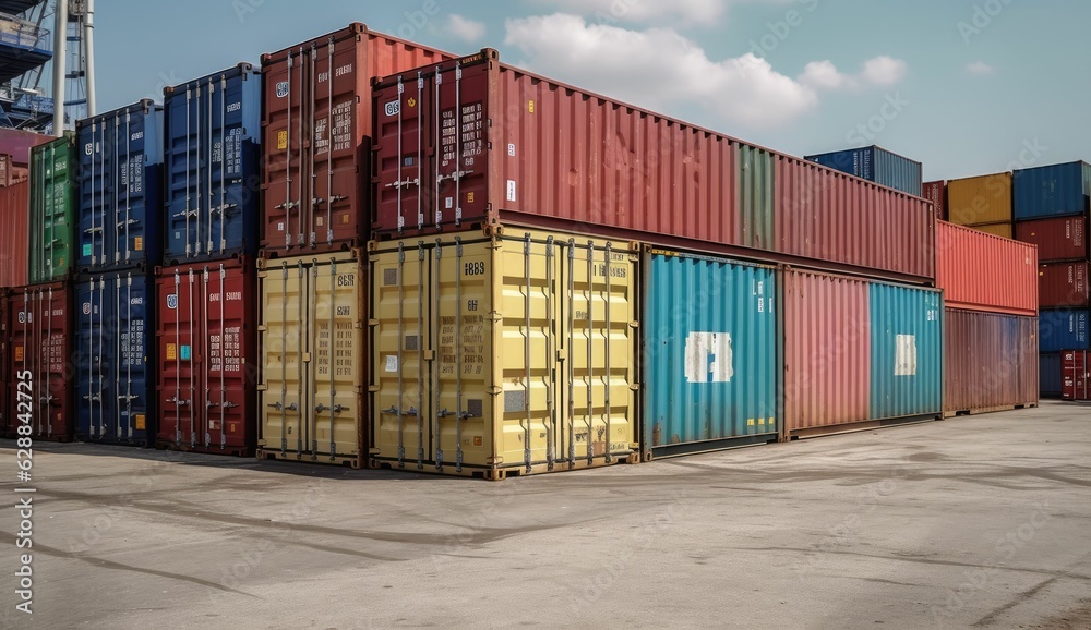 Cargo containers. Cargo container yard. Stack of freight containers at the docks Cargo containers. Cargo container yard. Stack of freight containers at the docks