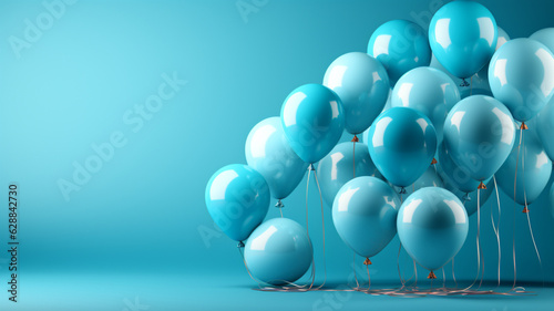 Blue helium party balloons. Generative Ai