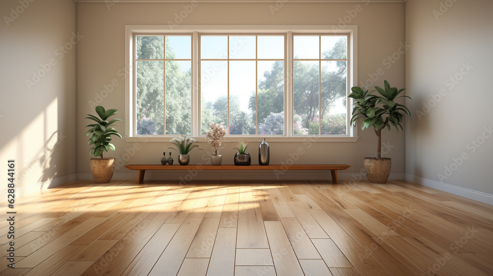 Laminate flooring on display in an empty room. Generative Ai Laminate flooring on display in an empty room. Generative Ai