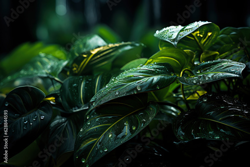 Large green leaves in tropical forest, plant growth and environmental protection concept