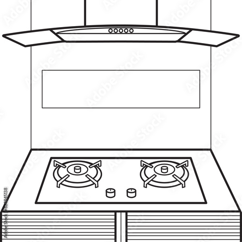 Modern range hood and gas stove. vector illustration EPS 10. editable stroke.