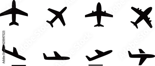 飛行機のシルエットアイコンセット