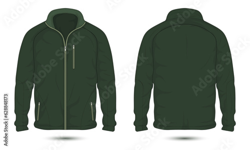 Army green zipper casual jacket mockup front and back view