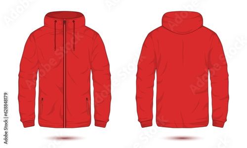Foto red outdoor hoodie jacket mockup front and back view