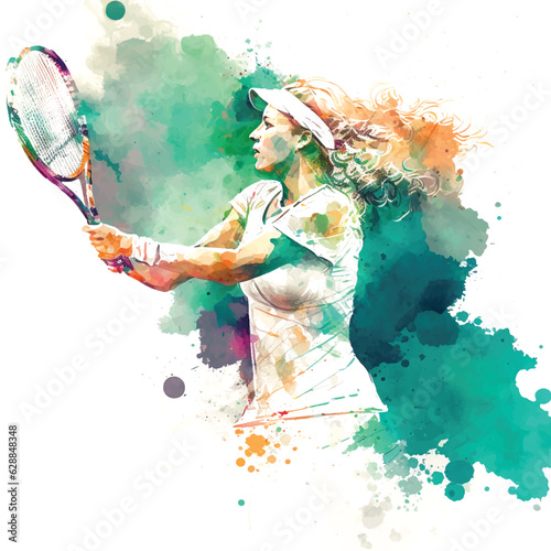 Tenis player watercolor paint