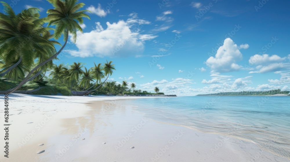 Beach with white sand and palms created with Generative AI