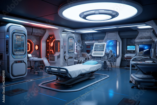 Create a state-of-the-art medical bay with diagnostic equipment, telemedicine capabilities, and a surgical area, ensuring astronauts receive prompt and advanced healthcare during t Generative AI