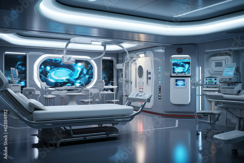 Create a state-of-the-art medical bay with diagnostic equipment, telemedicine capabilities, and a surgical area, ensuring astronauts receive prompt and advanced healthcare during t Generative AI