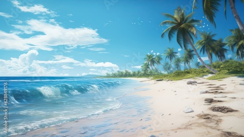 Beach with white sand and palms created with Generative AI