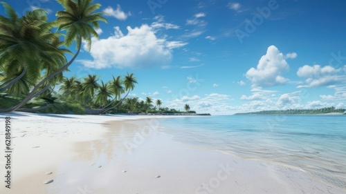 Beach with white sand and palms created with Generative AI