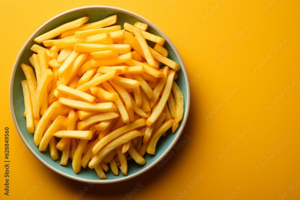 French fries on color background with copy space Generative ai