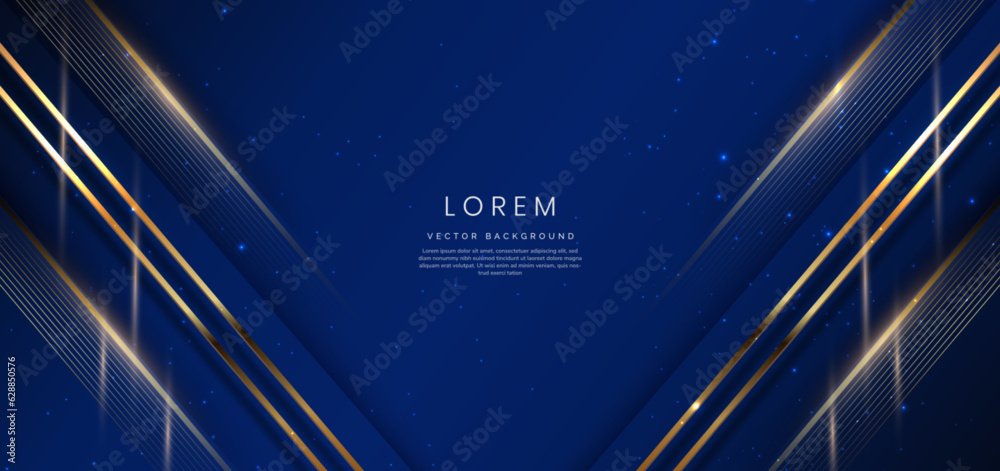 Abstract elegant dark blue background with golden line and lighting ...