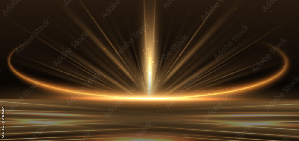 Poster Abstract glowing gold diagonal lighting lines on dark background ...