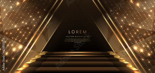 Elegant golden scene dot diagonal glowing with lighting effect sparkle on black background. Template premium award design.