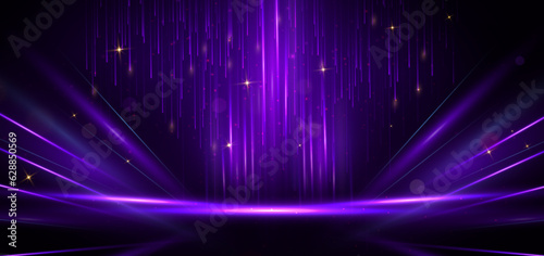 Fotografie, Obraz Abstract purple light rays on black background with lighting effect and bokeh