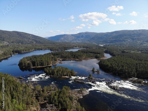 Flugbild Otra-Tal, bei Evje, Süd-Norwegen