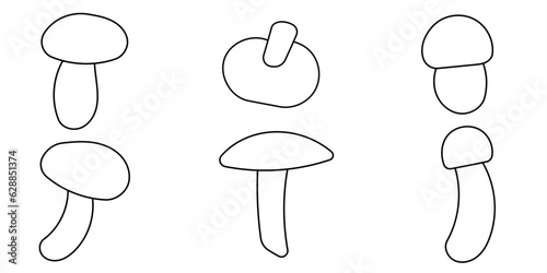 mushrooms autumn forest line doodle set elements