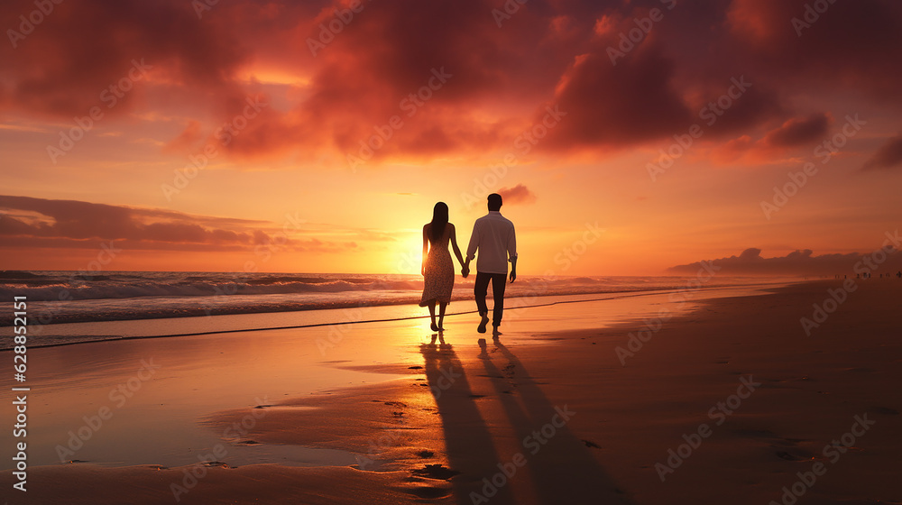 a couple enjoying a romantic sunset on the beach