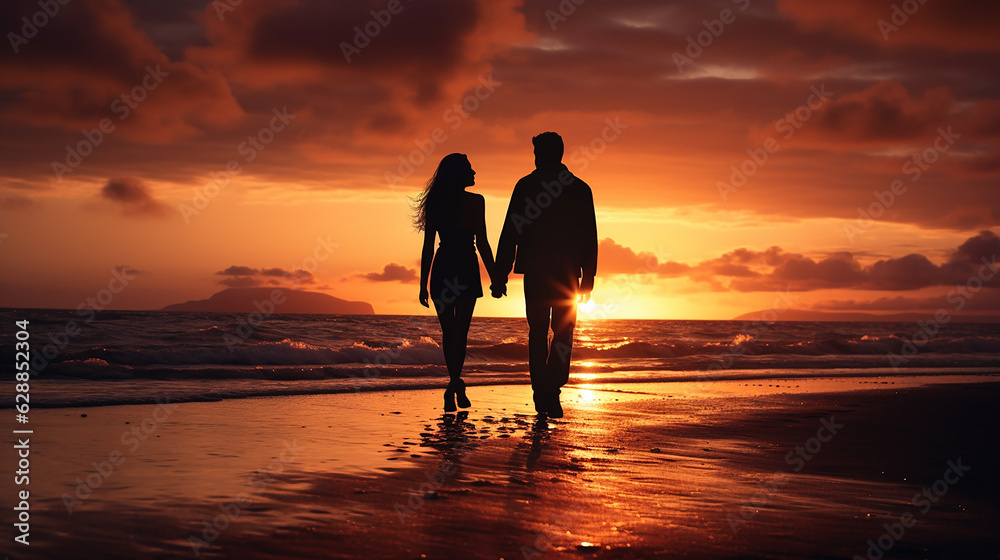 a couple enjoying a romantic sunset on the beach