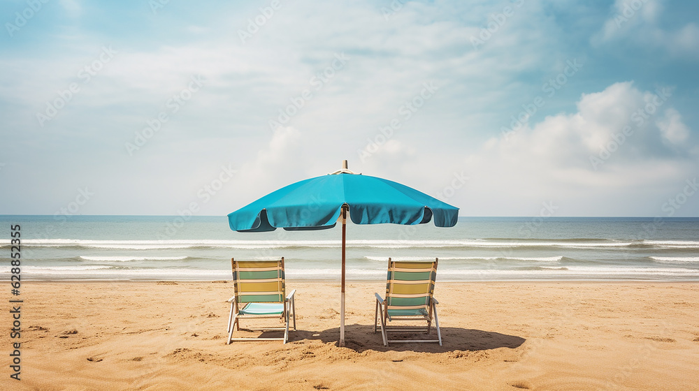 chairs with umbrella on a sandy beach