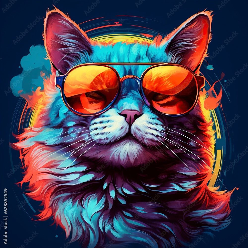 art and fashion in eye-catching photo, showcasing a drawn cat in sunglasses, an edgy and chic in modern. Ai generated
