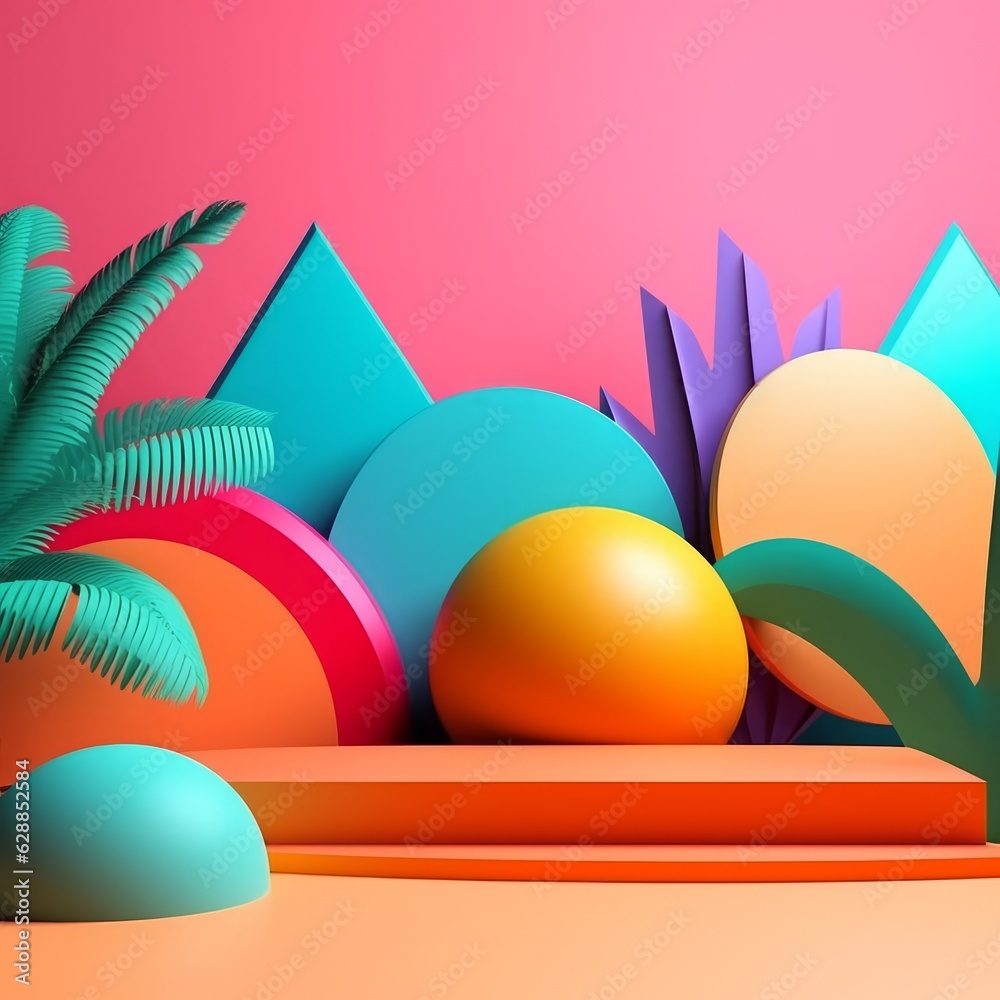 Vibrant Summer Themed 3D Abstract Background Vibrant Summer Themed 3D Abstract Background