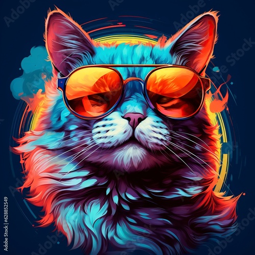 art and fashion in eye-catching photo, showcasing a drawn cat in sunglasses, an edgy and chic in modern. Ai generated © NS