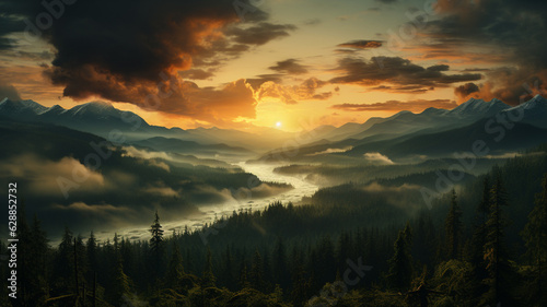 beautiful sunset in the mountains.generative ai © S...